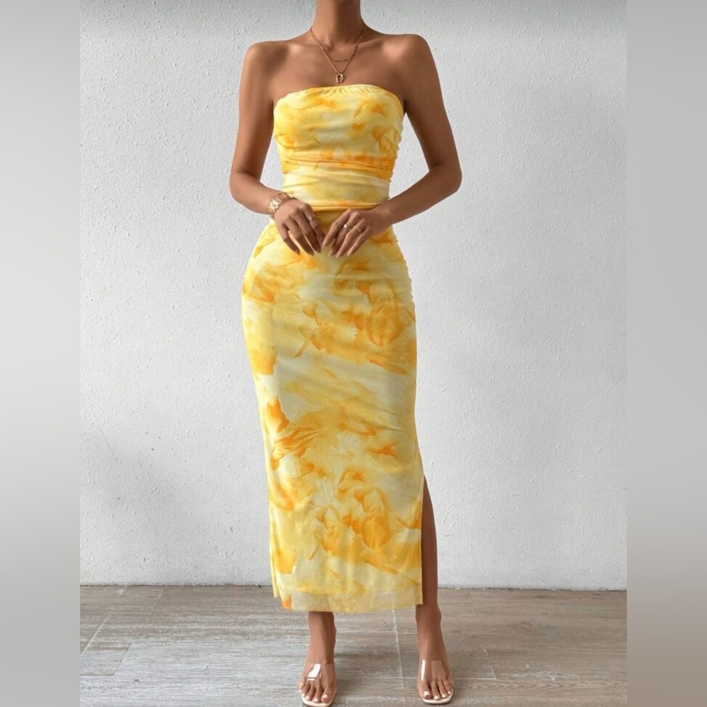 SHEIN Yellow and Orange Maxi Dress